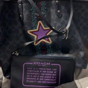 Coach reversible leather tote with zip wristlet